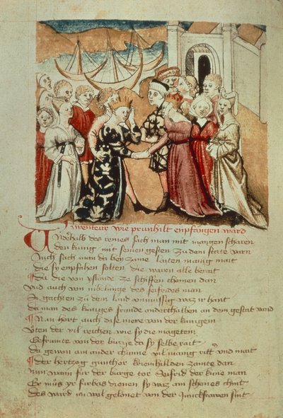 Brunhild Enters Worms; Kriemhild hails Brunhild and Gunther, from the 