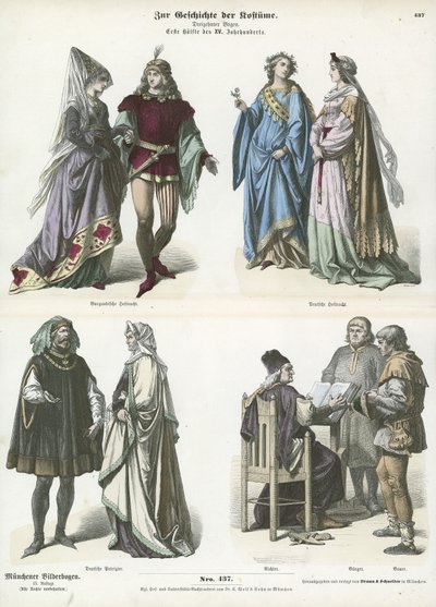 Burgundian and German Costumes, First Half of 15th Century by German School