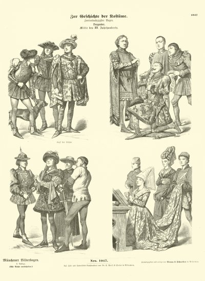 Burgundian Costumes, Mid 15th Century by German School