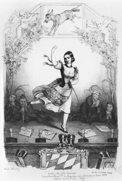 Caricature of Lola Montes dancing in front of King Ludwig I of Bavaria c.1847 by German School