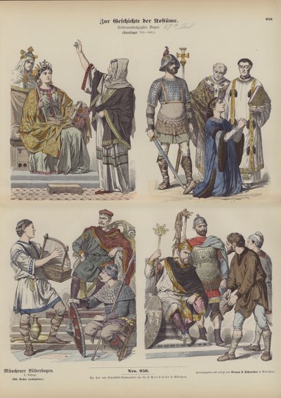 Carolingian Frankish costumes, 8th Century by German School