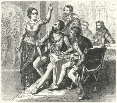 Catherine of Schwarzburg threatening the Duke of Alba (engraving) by German School
