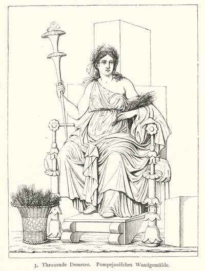 Ceres, Roman Goddess of the Harvest, Enthroned, Wall Painting from Pompeii by German School