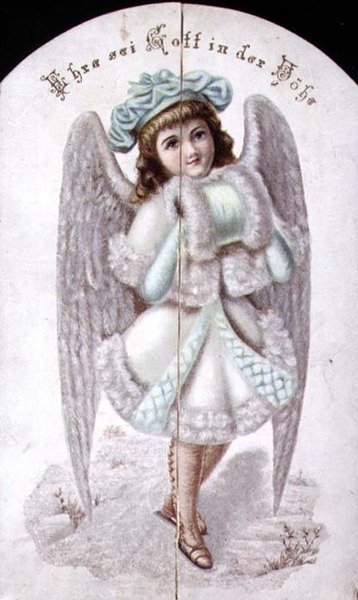 Christmas card of an angel with a muff, German, c.1880 by German School
