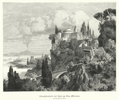 Coastline of the Bay of Naples from the Ancient Roman Town of Baiae, Cape Miseno, with Vesuvius in the Distance by German School