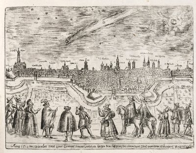 Comet seen over Augsburg end of November 1618, pub. 1618 by German School