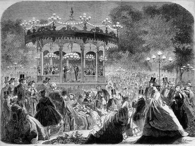 Concert at the Champs-Elysées Music Kiosk, German Engraving c. 1861 by German School