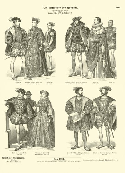 Costume of French Royalty and Nobility, 16th Century by German School