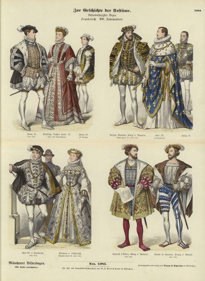 Costume of French Royalty and Nobility, 16th Century by German School