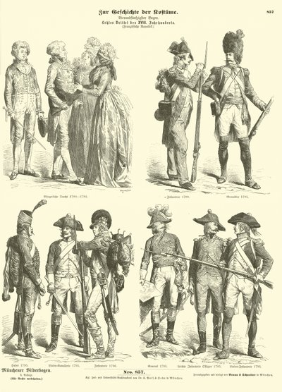 Costumes and Military Uniforms of Republican France, 1790s by German School