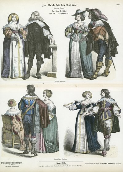 Costumes of German and French Nobility, Mid 17th Century by German School