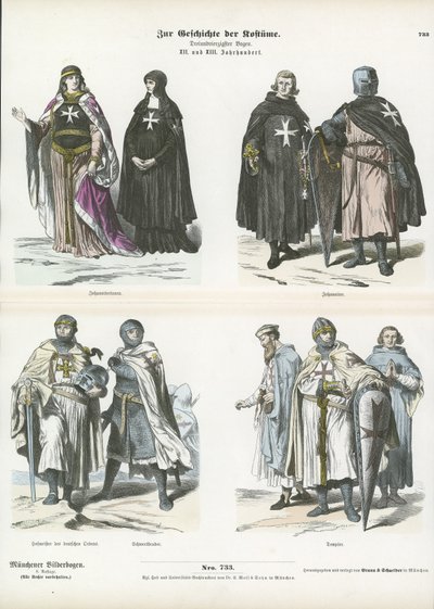 Costumes of members of the Crusading orders, 12th and 13th Century by German School