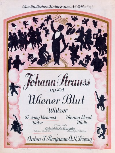 Cover of the Score of the famous waltz Wiener Blut op.354 by Johann Strauss II, 1930 by German School