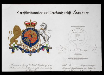 Crest of the King of the United Kingdom of Great Britain and Ireland, Defender of the Faith and King of Hanover by German School