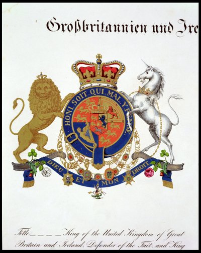 Crest of the King of the United Kingdom of Great Britain and Ireland, Defender of the Faith and King of Hanover by German School