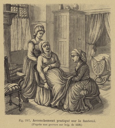 Delivering a Baby with the Mother Sitting on a Birthing Chair, 16th Century by German School