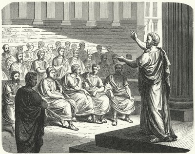 Demosthenes speaking against Philip II of Macedon by German School