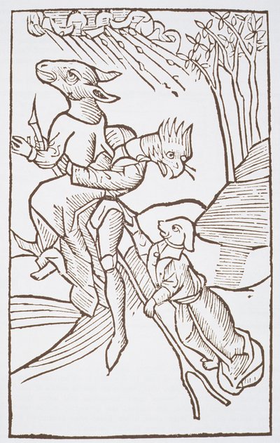 Departure for the Sabbath, copy of an illustration from Von den Unholden oder Hexen by Ulrich Molior, Constanz 1489, used in a History of Magic, published late 19th century by German School