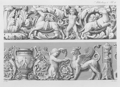 Designs for classical friezes, from Precision Book of Drawings, 1856 by German School