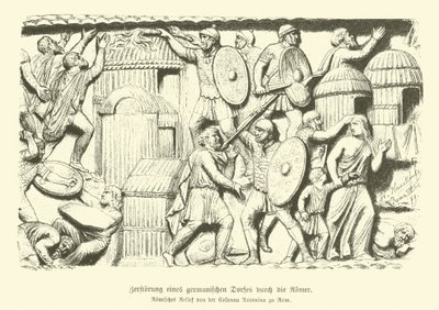 Destruction of a Germanic Village by Roman Soldiers by German School