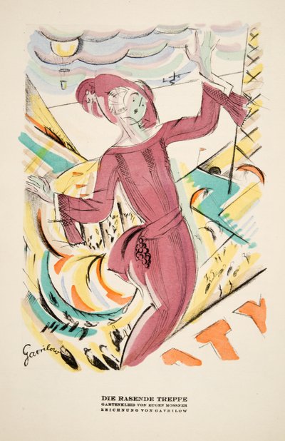 Die Rasende Treppe, Advertisement for Dress by Eugen Mossner, from Styl, pub. 1922 by German School