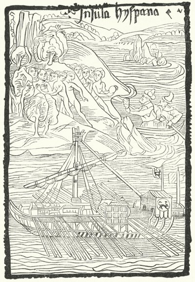 Discovery of the island of Hispaniola by Christopher Columbus by German School