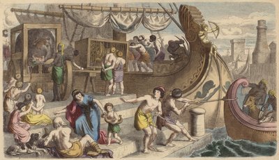Disembarkation of Animals to Be Used in the Roman Games (Coloured Engraving) by German School