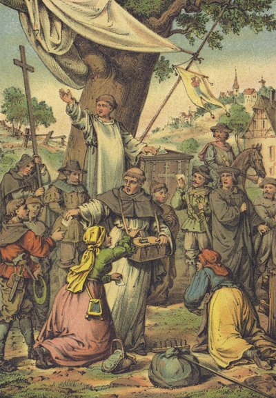 Dominican Friar Johann Tetzel Handing Out Indulgences for Money by German School