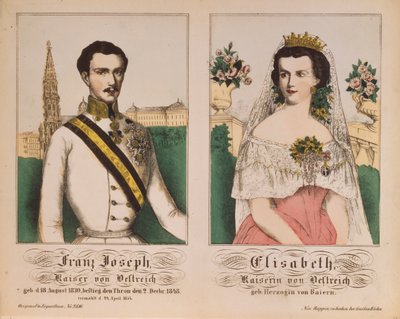 Double Portrait of Emperor Franz Joseph I of Austria, and Empress Elizabeth, from Neuruppiner Bilderbogen, 1854 by German School