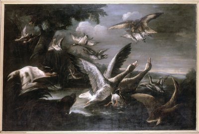 Eagle, Wild Geese and Dogs by German School