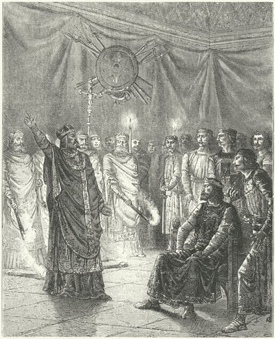 Edmund Rich, Archbishop of Canterbury, threatening King Henry III with excommunication by German School