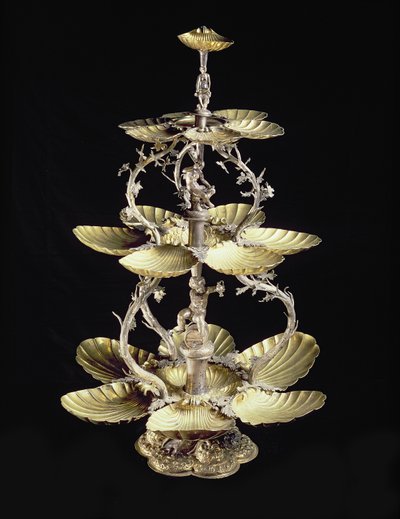 Embossed table centrepiece with shell shaped dishes by D.T. Moye, Hamburg, 1633-44 by German School