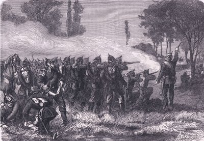 Encounter in the woods before Metz by German School