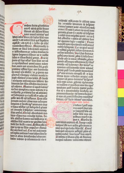 End of Pentateuch and beginning of Book of Joshua, from the Gutenberg Bible, printed by Johannes Gutenberg and Peter Schoeffer in Mainz, 1454-56 by German School