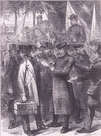 English residents leaving Paris, Cassells History of the War between France and Germany published by Cassell and Company Limited, c.1890 by German School