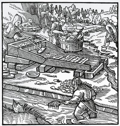 Engraving from De re metallica (On the nature of metals), by Georgius Agricola by German School