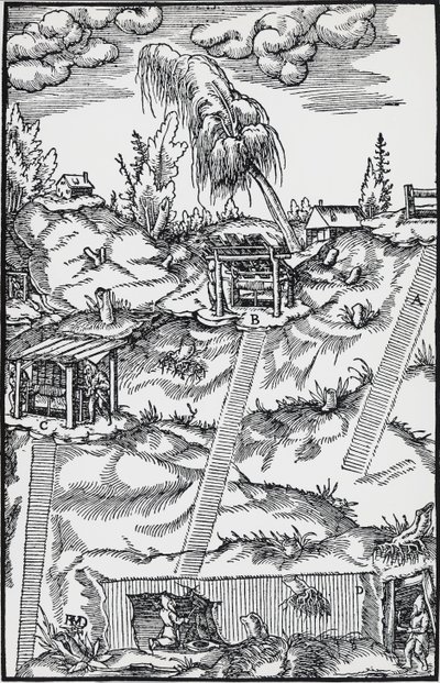 Engraving from De re metallica (On the nature of metals) by German School