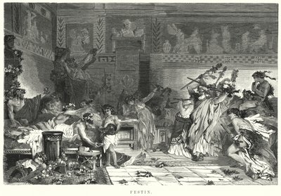 Entertainment after the meal at a Roman feast by German School