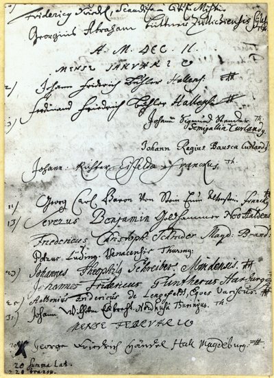 Entry in the Halle University Records Showing Handel
