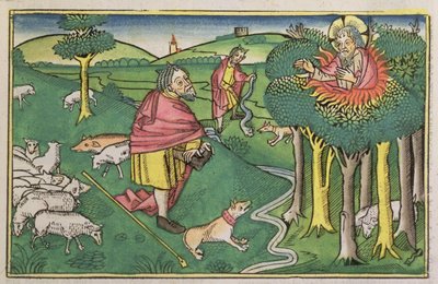 Exodus 3:1-22 The Burning Bush, and Exodus 4:1-4 God arms Moses with the miraculous rod, from the Nuremberg Bible by German School
