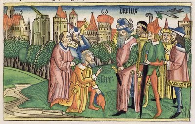 Ezra 6:16 The Temple of Jerusalem is dedicated by King Darius, from the Nuremberg Bible by German School