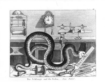 Fable of the Snake and the Files (engraving) by German School