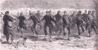 French soldiers dancing in camp by German School