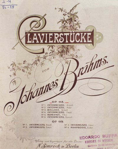 Frontispiece of Clavierstucke by Johannes Brahms by German School