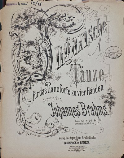 Frontispiece of Hungarian Dances by Johannes Brahms by German School