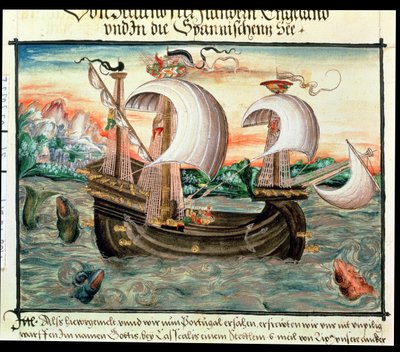 Galleon in full sail en route to Portugal, illustrated by the Coler family of Nuremburg by German School