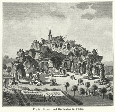 Garden design: grotto mountain in the garden of Count Johann von Fries, Voslau, Austria by German School