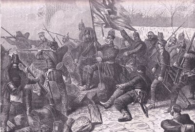 General von Budretzky leading the attack on Le Bourget, Cassells History of the War between France and Germany published by Cassell and Company Limited, c.1890 by German School