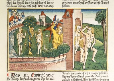 Genesis 3:1-24 The Temptation and The Expulsion from Paradise, from the Nuremberg Bible by German School