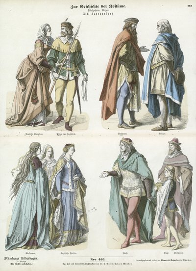 German and English Costumes, 14th Century by German School